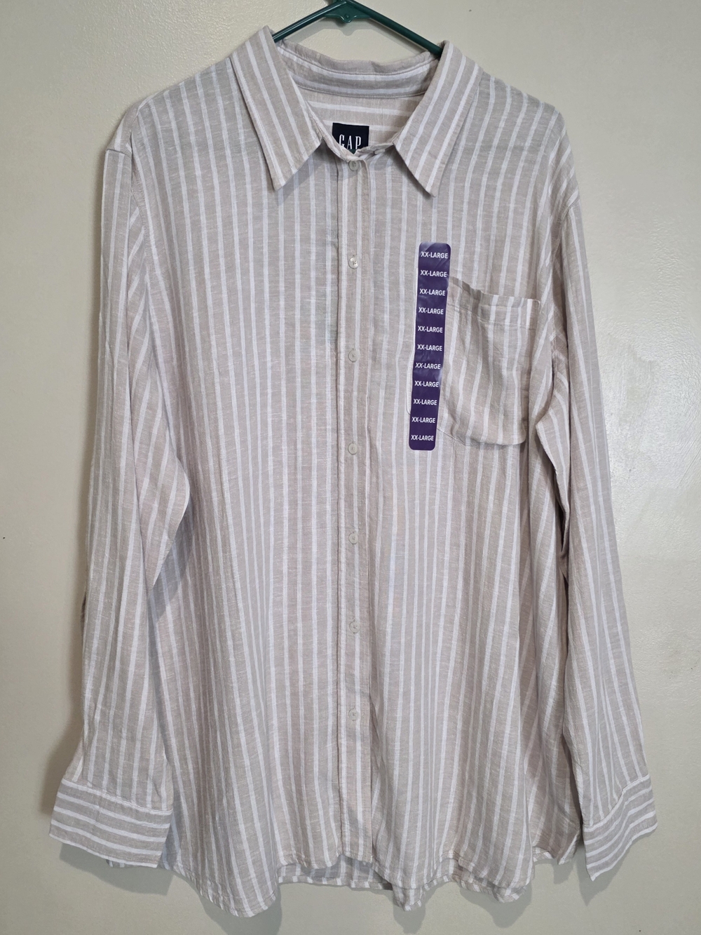 GAP Womens Beige and White Stripe Button-Up Shirt Linen Rayon Business Casual